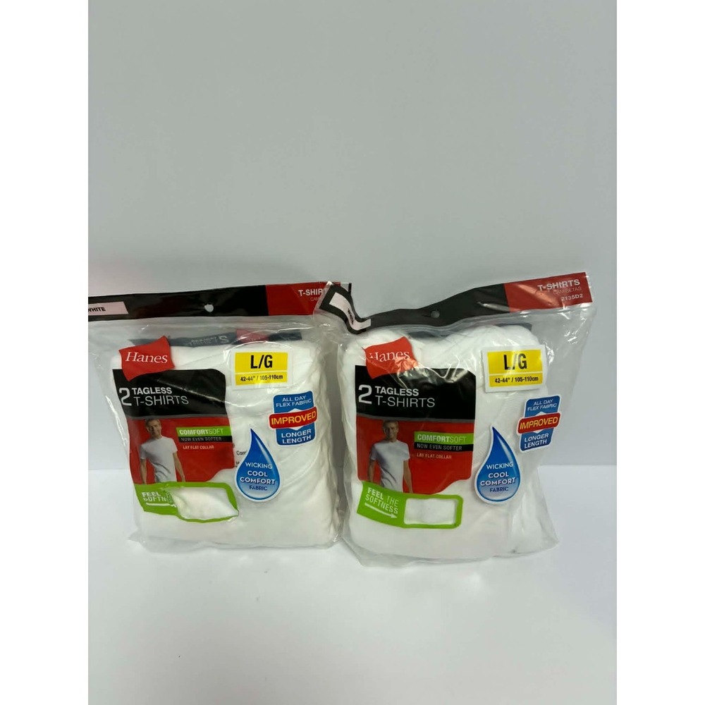 Hanes ComfortSoft Crew Neck T-Shirts Mens L White Tagless 4 Pack Undershirts